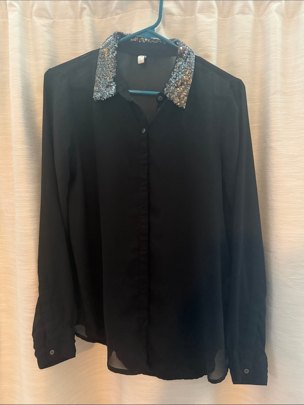 Only Black Dress Shirt with Silver Sequin Collar - 38